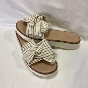 Seychelles Striped Cream Fabric Knot Slide Sandals SZ 8 EUC